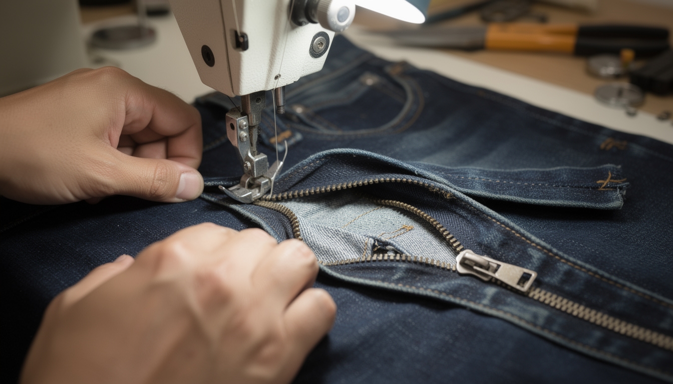 Reparatur eines Reißverschlusses an einer Jeans